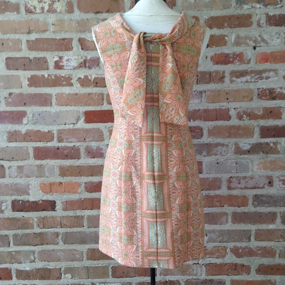 60s-style Sleeveless Mint & Orange Sheath Dress - Picture 4 of 8